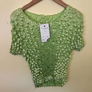 Couture Paris Green Textured Women's Top Stretchy One Size NWT